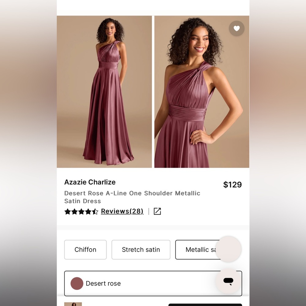 Azazie One-Shoulder Metallic Satin Gown in Desert Rose